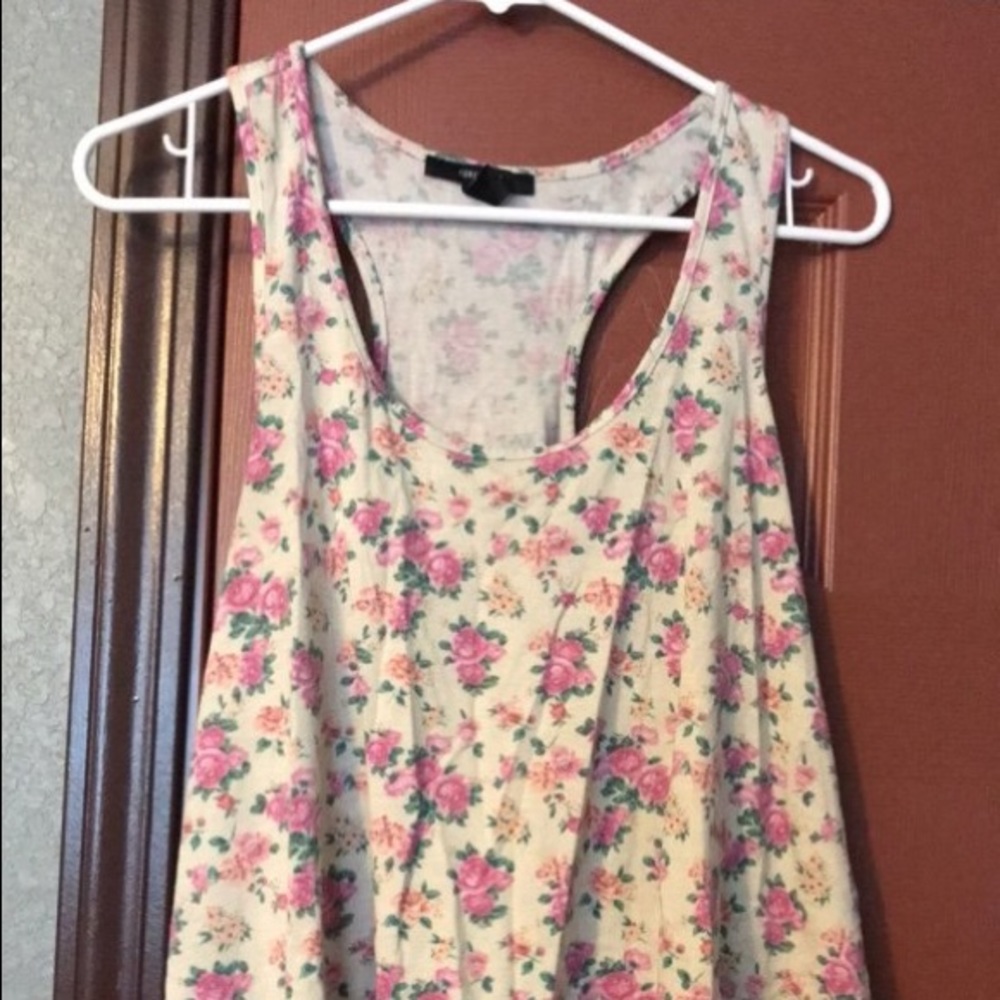 Cream and floral print sleeveless top